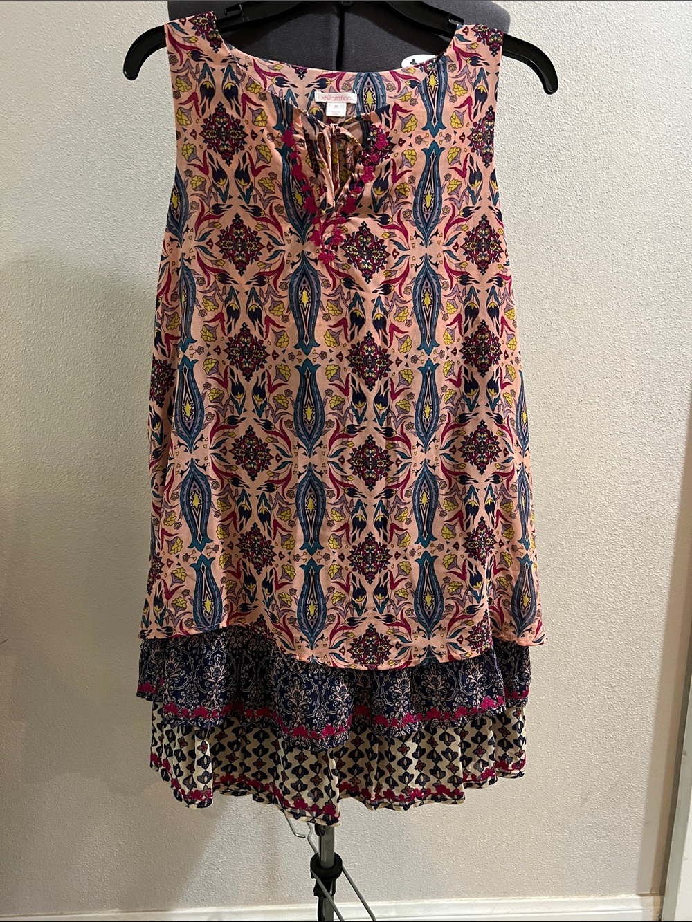Xhilaration Pink Multicolor Printed Tiered Mini Dress